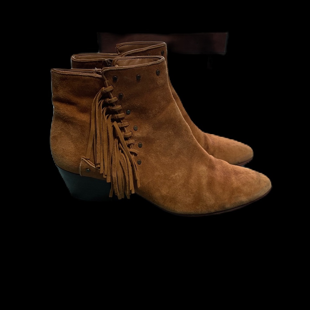 Sam Edelman 'Rudie' Studded Fringe Ankle Bootie Saddle Suede Size 8m